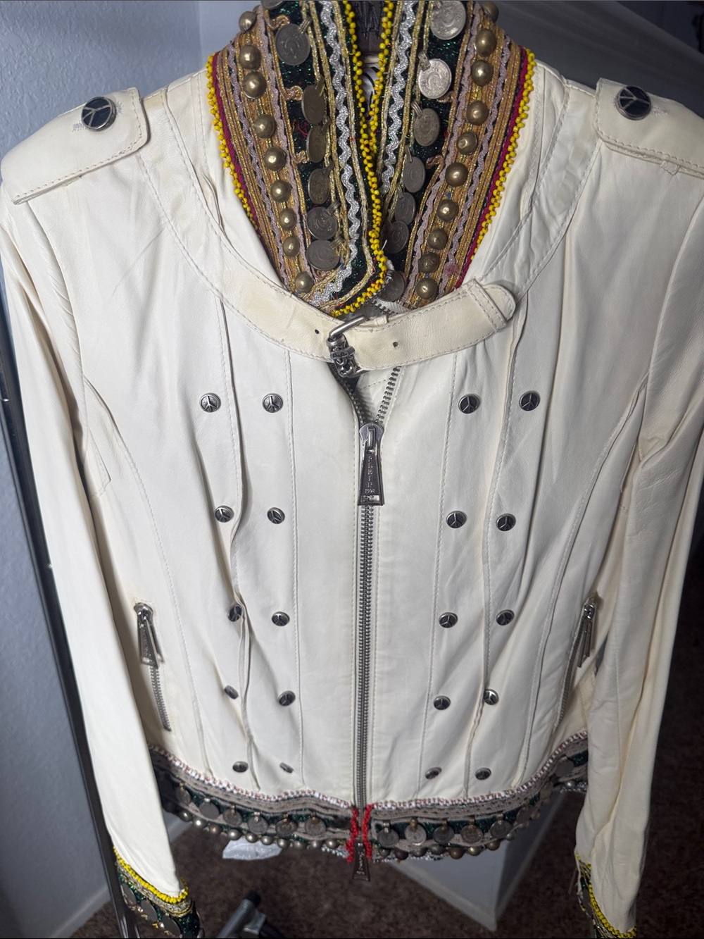 Philipp Plein White Embellished Leather Jacket Couture Switzerland